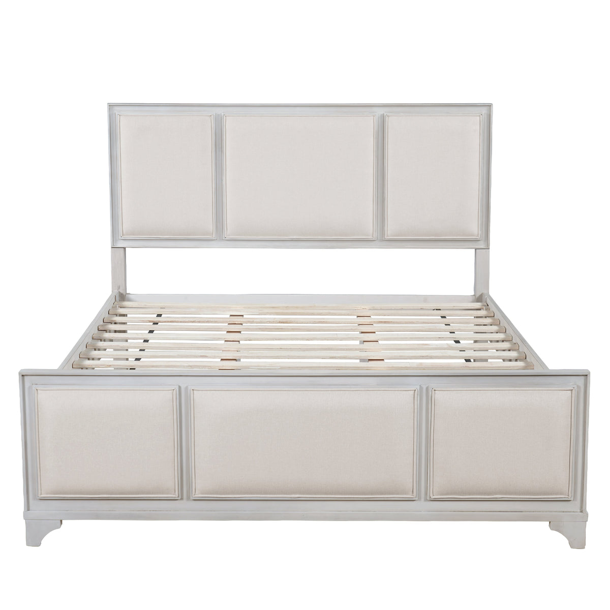 Queen Size Wooden Bed Frame with Upholstered Headboard
