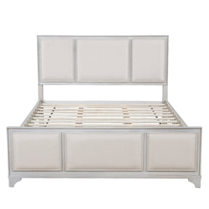 Queen Size Wooden Bed Frame with Upholstered Headboard