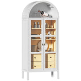 Modern Arched Cabinet with Glass Doors,72' Tall Auto Sensor Light Farmhouse Arch Storage Cabinet