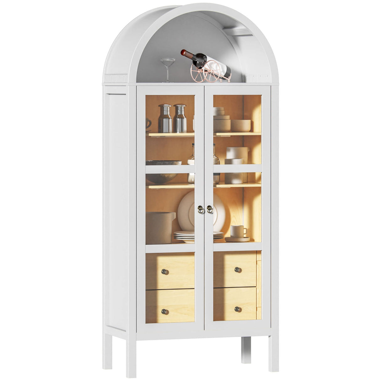 Modern Arched Cabinet with Glass Doors and Auto Sensor Light