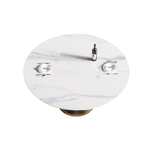 Modern Artificial Stone Round Carbon Steel Base Dining Table, Can Accommodate 6 People
