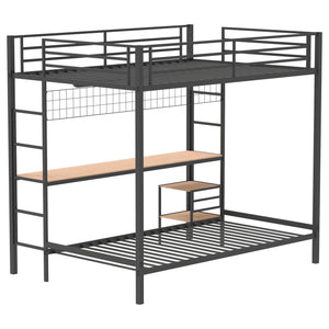 Bettoni Metal Full Over Twin Workstation Bunk Bed Matte Black