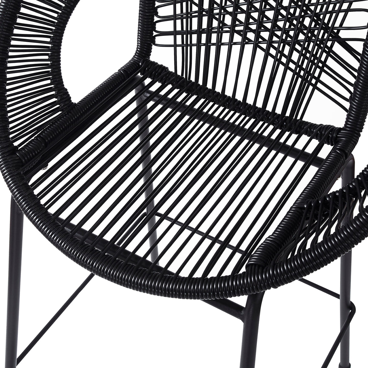 Ferrara Outdoor Patio Barstool Set of 2 - Black Faux Wicker PE Rattan with Iron Frame