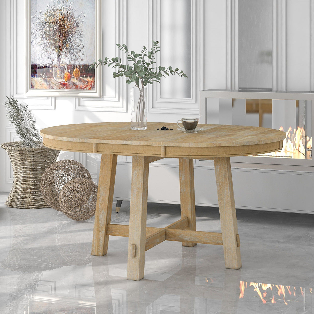 Gia Round Extendable Dining Table with 16" Leaf Wood