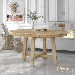 Gia Round Extendable Dining Table with 16" Leaf Wood