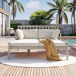 Outdoor Daybed With Four Pillows (Gray+Beige Cushion)