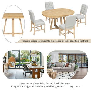 Dining Set With Leaf Round Table And 4 Upholstered Chairs