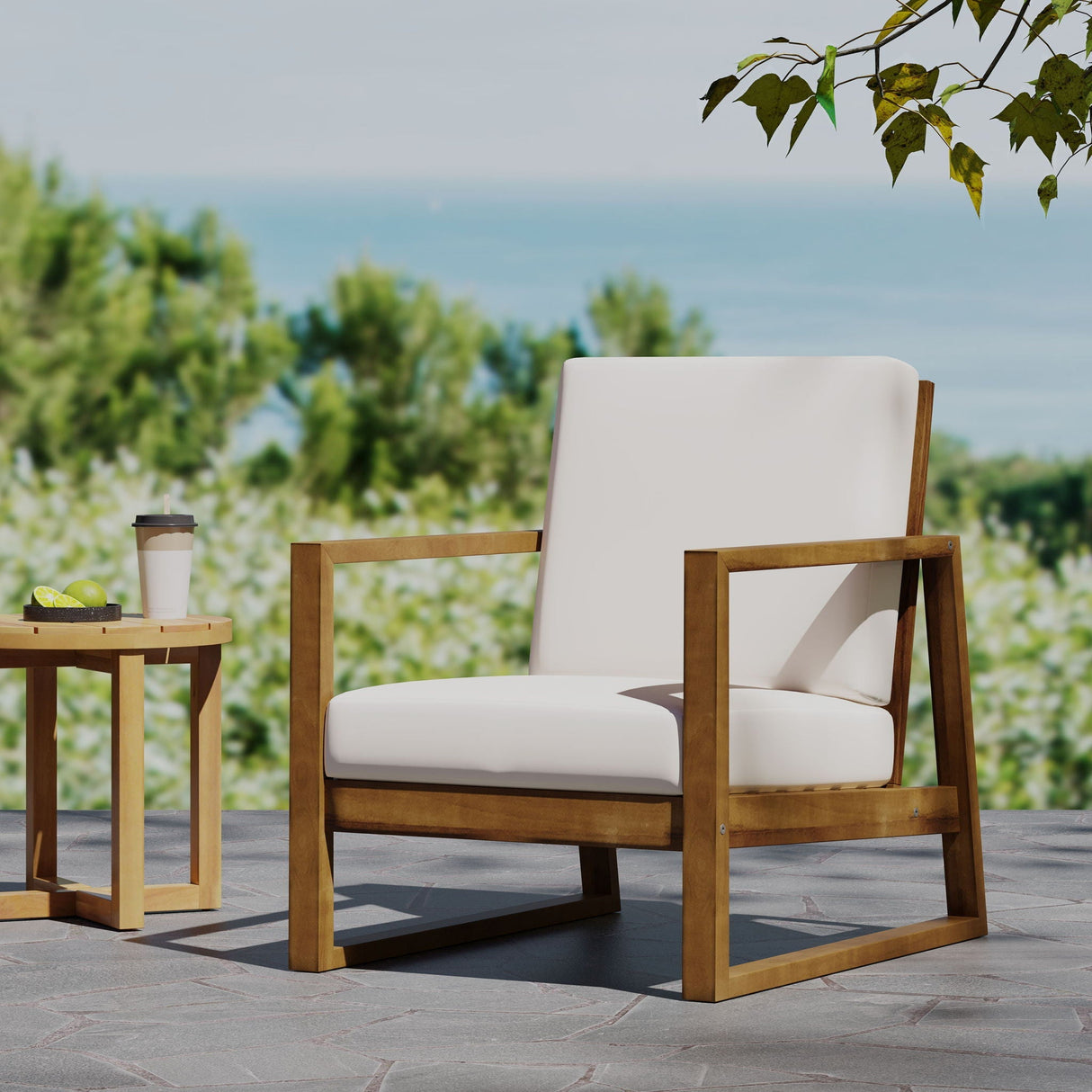 Nexusia Outdoor Acacia Wood Club Chair With Slat Design