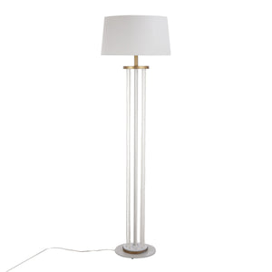Rope Contemporary Floor Lamp in Natural Wood, White Metal, and White Rope Accent