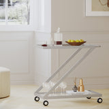 Modern Z-Shaped Bar Cart with Tempered Glass Shelves