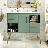 36'' bathroom vanity with resin sink combo set, modern freestanding single bathroom cabinet with 2 drawers & 2 storage compartments, storage cabinet for bathroom, solid wood frame vanity set, green