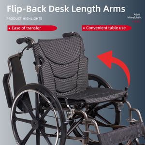 Lightweight Foldable Manual Wheelchair with Double Brakes - Black or Pearl Silver