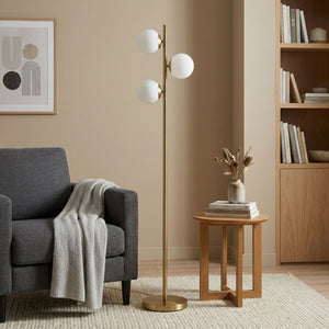 Brilliance - Modern Floor Lamp, Opal Shades And Round Base - Clear / Gold