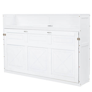 Murphy Bed With Desk, LED Light And USB Charging Station