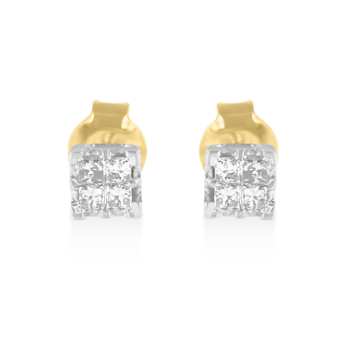 10k Yellow Gold Princess Diamond Quad Stud Earrings (1/4 cttw, J-K Color, I2-I3 Clarity)