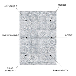 Toucan - 5' X 7' Washable Non - Slip Area Rug - Silver