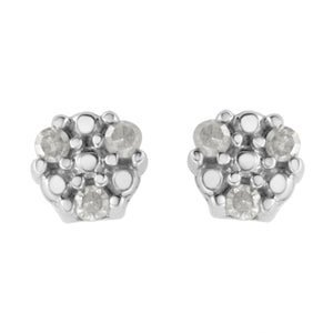 .925 Sterling Silver 1/10 cttw Prong Set Round-Cut Trio Diamond Stud Earrings (I-J Color, I3 Clarity)