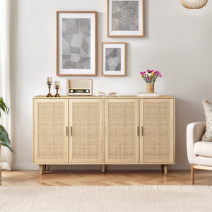 Elegant and Functional 4-Door Rattan Decorative Storage Cabinet