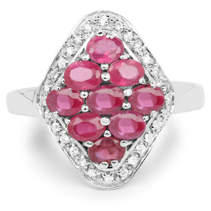 2.12 Carat Genuine Glass Filled Ruby & White Zircon .925 Sterling Silver Ring