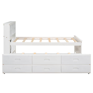 Platform Bed With Storage Headboard, USB, Trundle And 3 Drawers