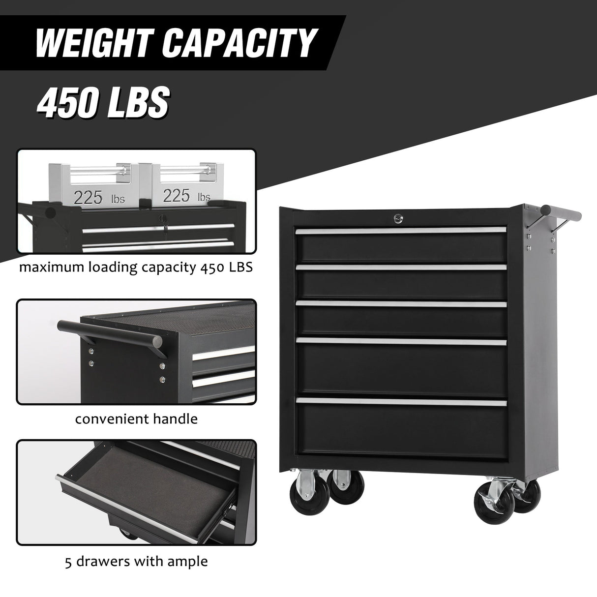 5-Drawer Rolling Tool Chest w/Lock & Key