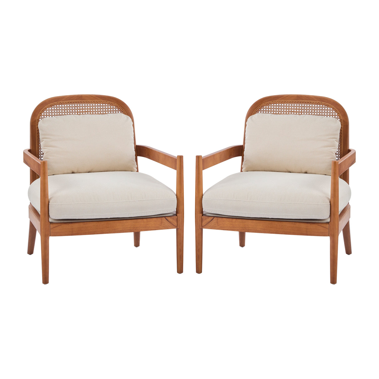 Elliston Rattan Backrest Solid Wood Accent Chair with Cushions, Set of 2