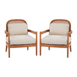Elliston Rattan Backrest Solid Wood Accent Chair with Cushions, Set of 2