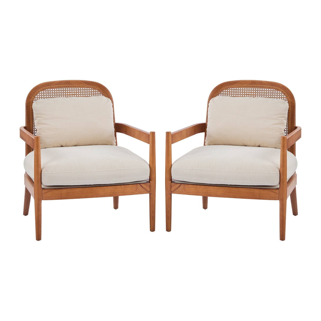 Elliston Rattan Backrest Solid Wood Accent Chair with Cushions Set of 2