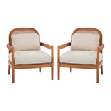 Elliston Rattan Backrest Solid Wood Accent Chair with Cushions Set of 2