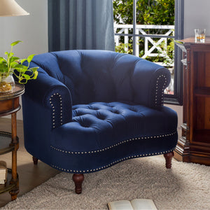 Victorian Tufted Upholstered Accent Chair with Nailhead Trim - Dark Red, Blue, or Pink
