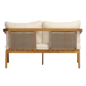 2-Piece Outdoor Loveseat & Coffee Table Set Acacia Wood Frame with PE Wicker Back & Water-Resistant Cushions