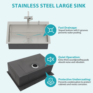 Drop-In Kitchen Sink With Pull-Out Faucet And Soap Dispenser