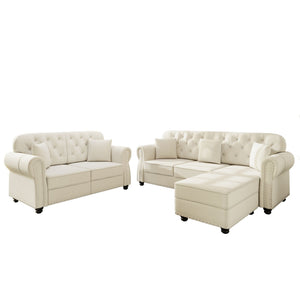 Upholstered Sofa Set With Nailhead Trim and Rolled Armrests, Includes Pillows