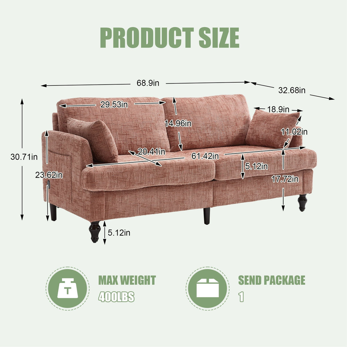 2 Seater Sofa With LED Light, USB Charging Port, And Storage Bag