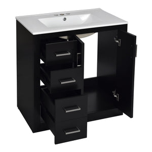 Ceramic Sink Combo, Freestanding Vanity Set With 3 Drawers & Soft Closing Doors