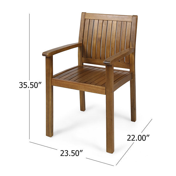 7 Pieces Acacia Wood Outdoor Dining Set with 6 Chairs and Large Table