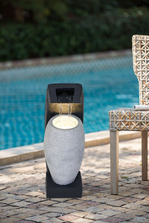 Water Fountain with Vase Design and Integrated Light & Pump - Polyresin