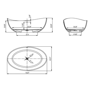 71 Inch Freestanding Solid Surface Soaking Bathtub