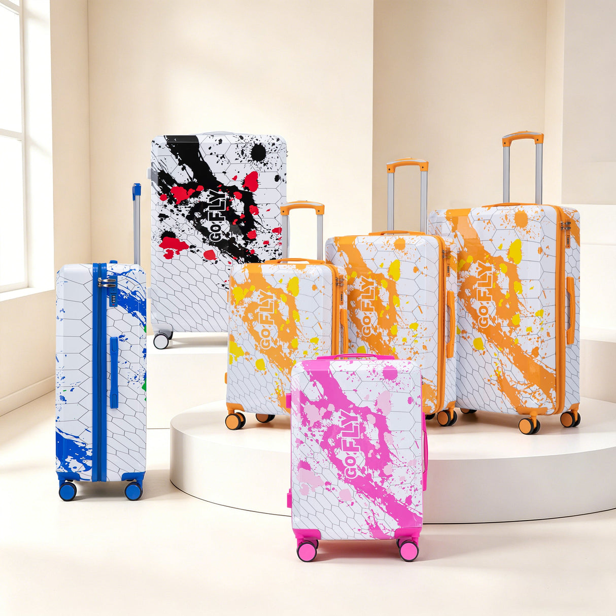 3-Piece Spinner Wheel Luggage Set (20"/24"/28") in Pink