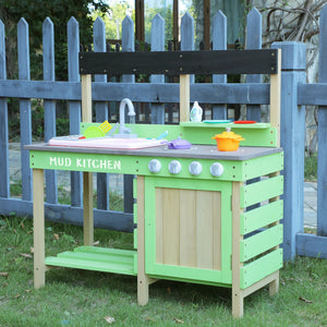 Kids Play Kitchen With Mud Kitchen Set & Water Play Toys For Outdoor Use - Green