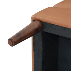 Upholstered PU Leather Ottoman, Solid Wooden Legs