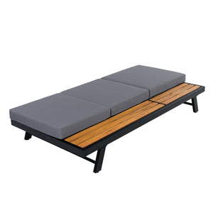 Black Iron + Teak Finish Chaise Lounge Set
