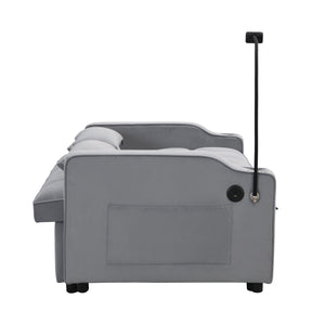 Modern Velvet Sleeper Loveseat with Pullout Bed and USB Ports - Light Gray
