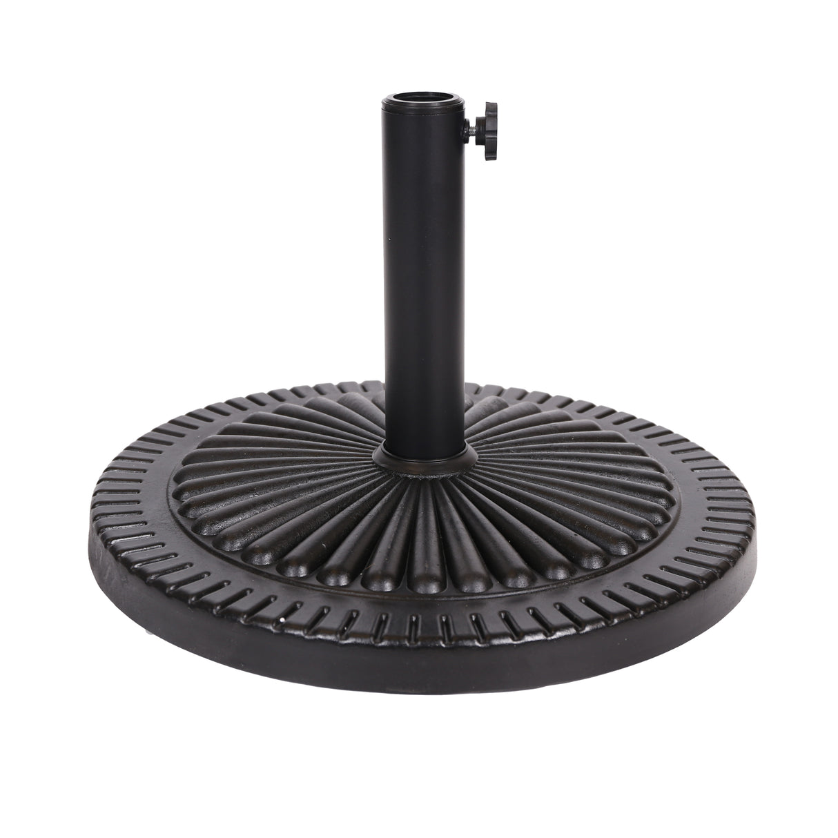 Black Rock Resin Outdoor Umbrella Base with Steel Support in Black Finish