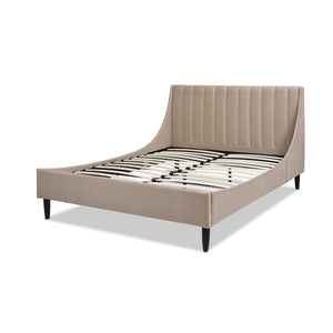 Aspen Vertical Tufted Modern Headboard Platform Bed Set, Queen, Mink Beige Performance Velvet