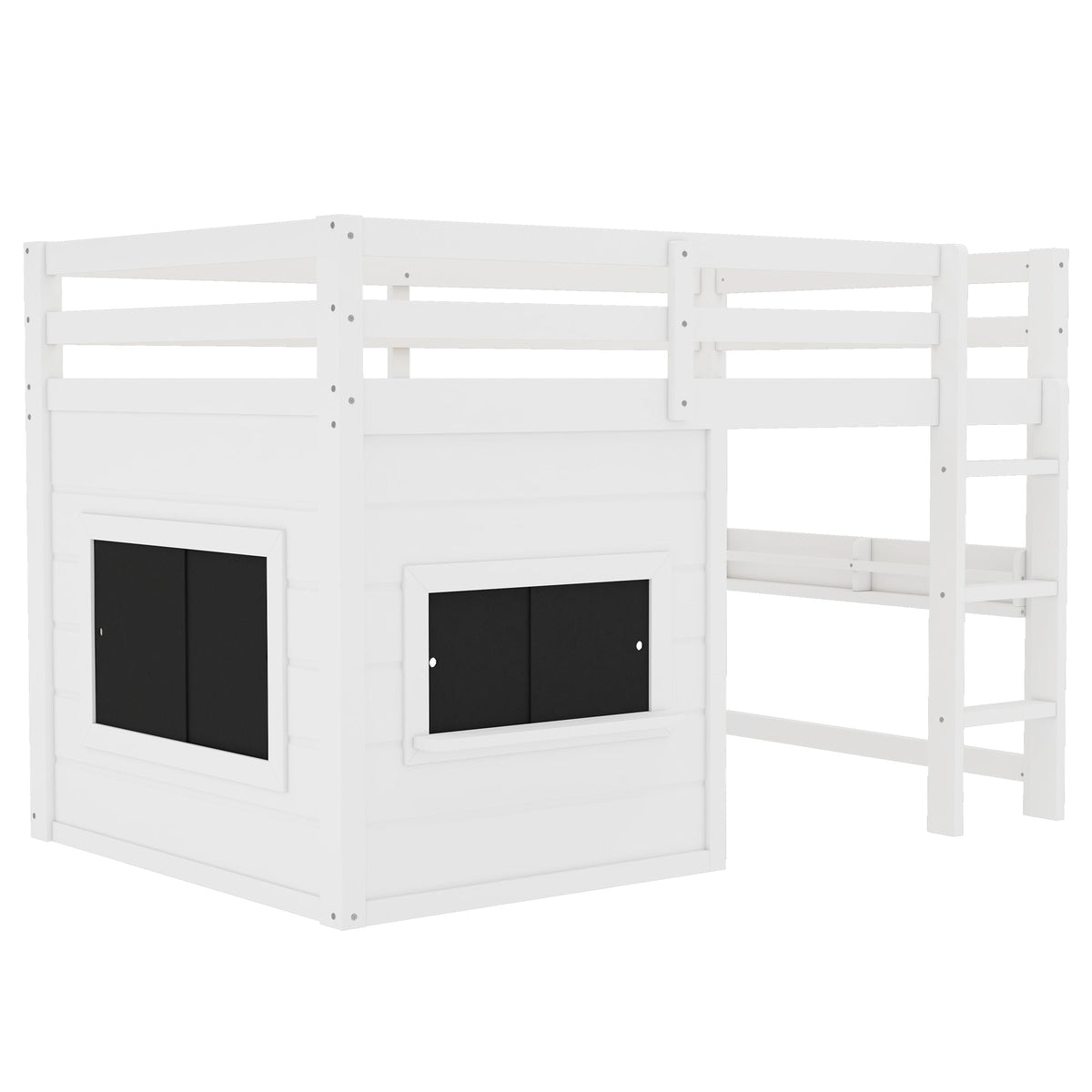 Twin Size Loft Bed With Sliding Chalkboard & Bookshelf