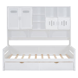 Daybed With All-In-One Cabinet And Shelf