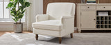 Vintage Upholstered Linen Fabric Armchair with Antique Solid Wood Legs