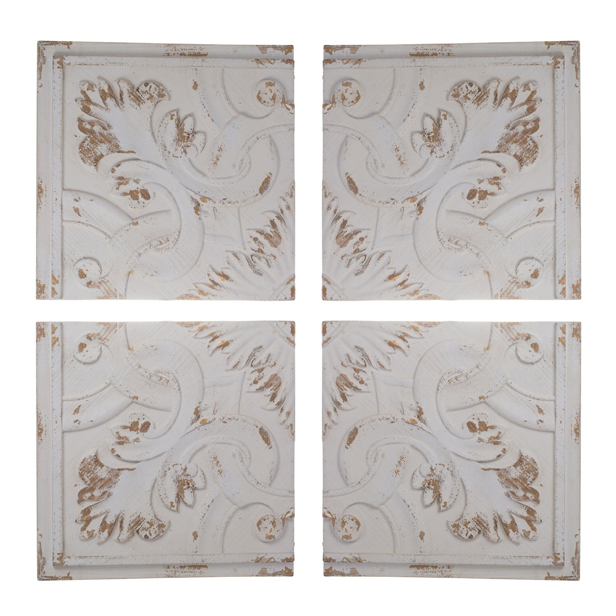 Distressed Wooden Square Wall Panels (Set of 4) - White