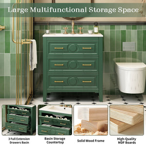 Retro Bathroom Vanity With Sink Combo, Free Standing Single Set With 3 Drawers